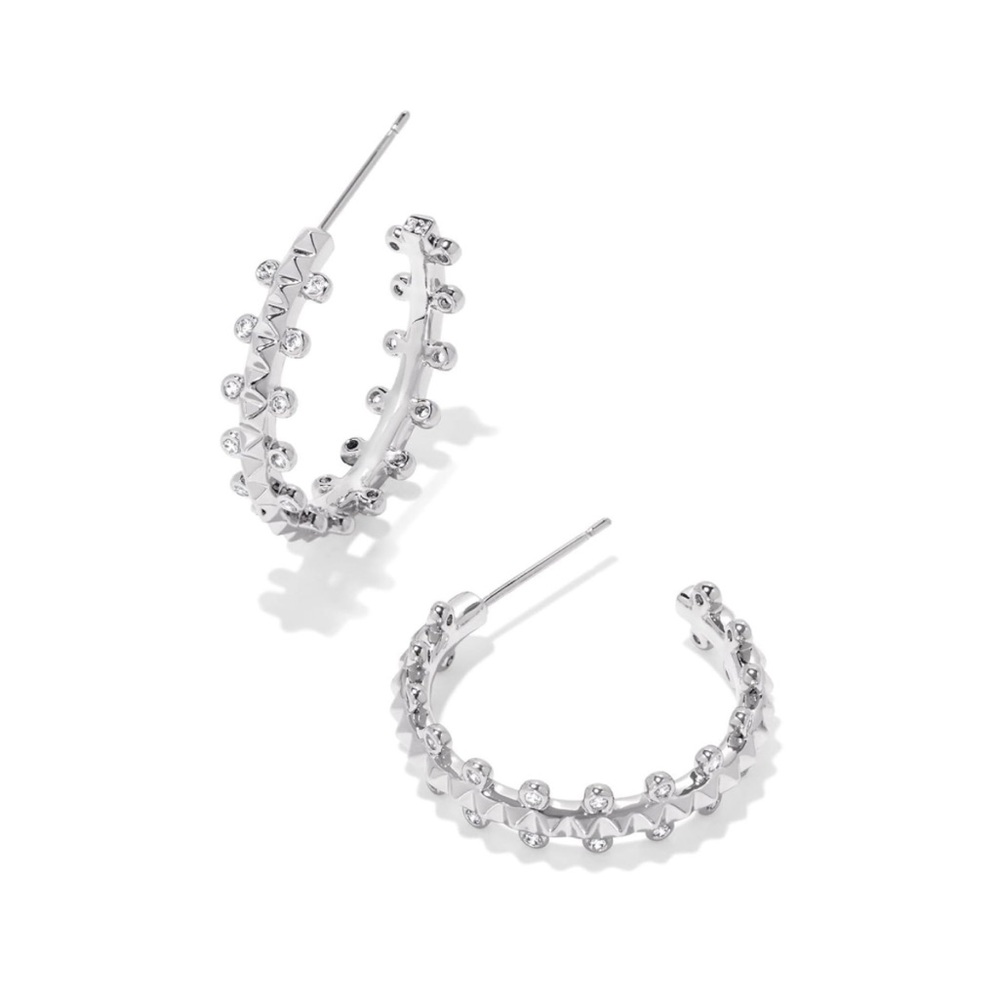 Kendra Scott Jada Silver Small Hoop Earrings in White CZ.